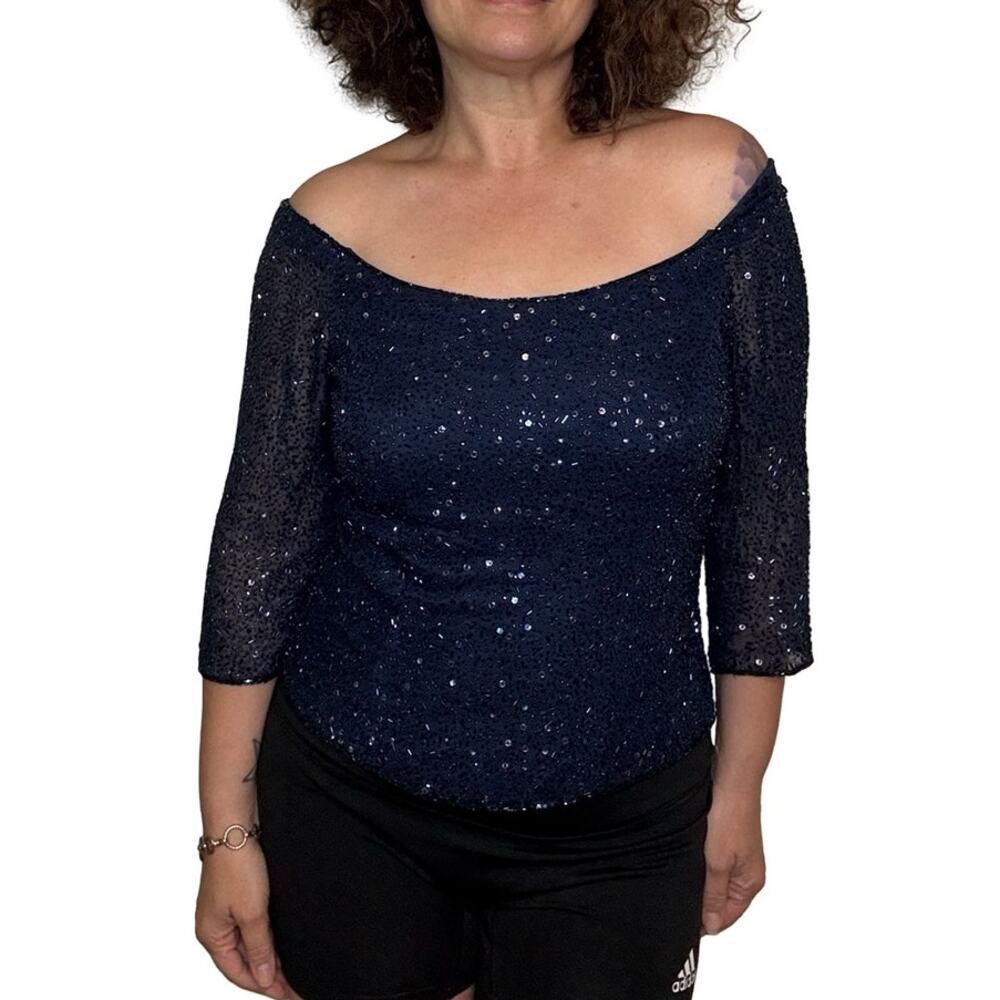 Vintage Jovani Navy Blue Beaded Formal Top Size 12
